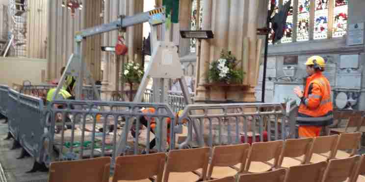 Archaeological test pits in nave of Bath Abbey as part of Footprint project