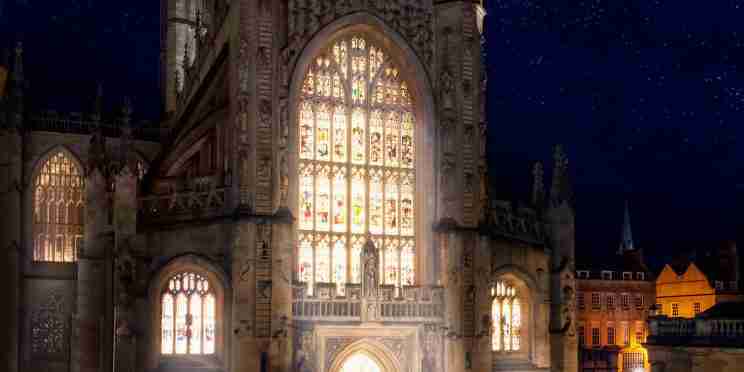 Bath Abbey lit up at night